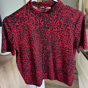 Zara red leopard print crop tee